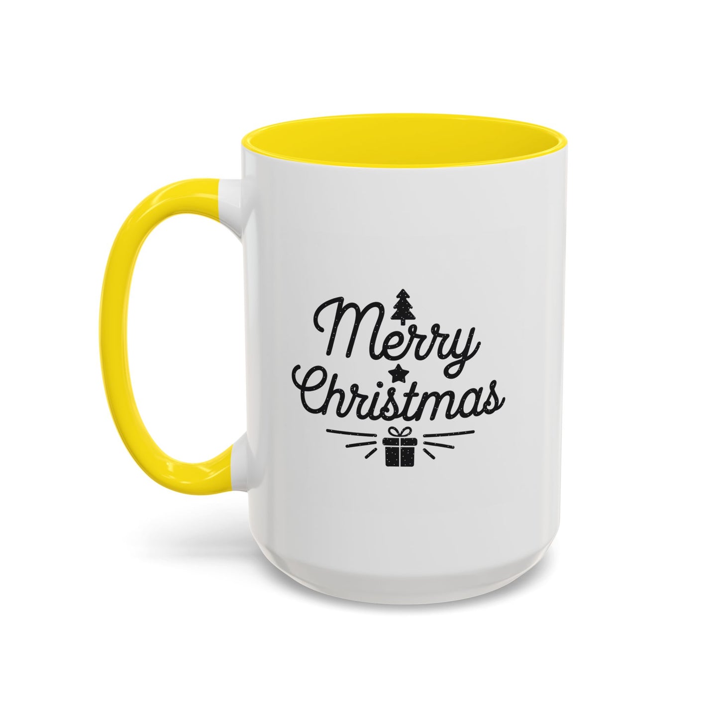 Christmas Mug - Merry Christmas Black Text Tree Star Present