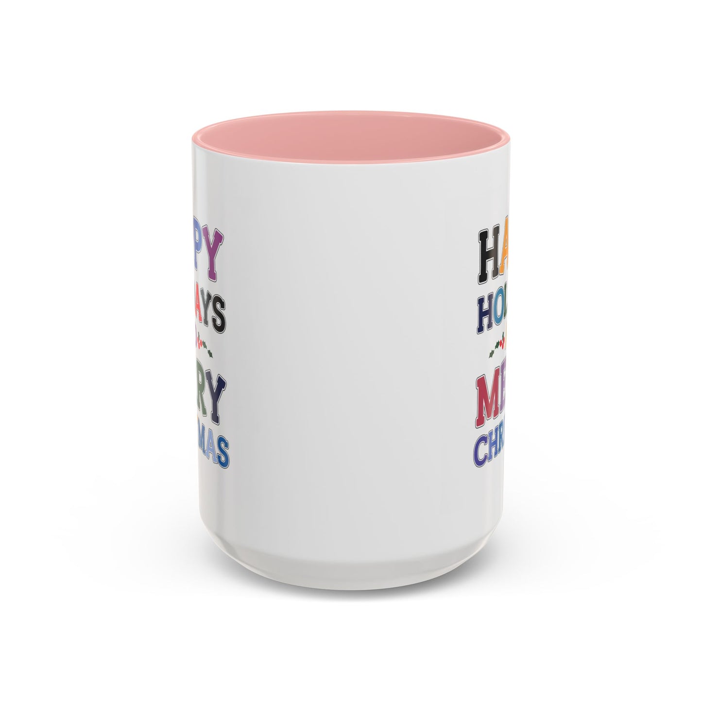 Christmas Mug - Happy Holidays and Merry Christmas Blue Yellow Purple Orange Red Text