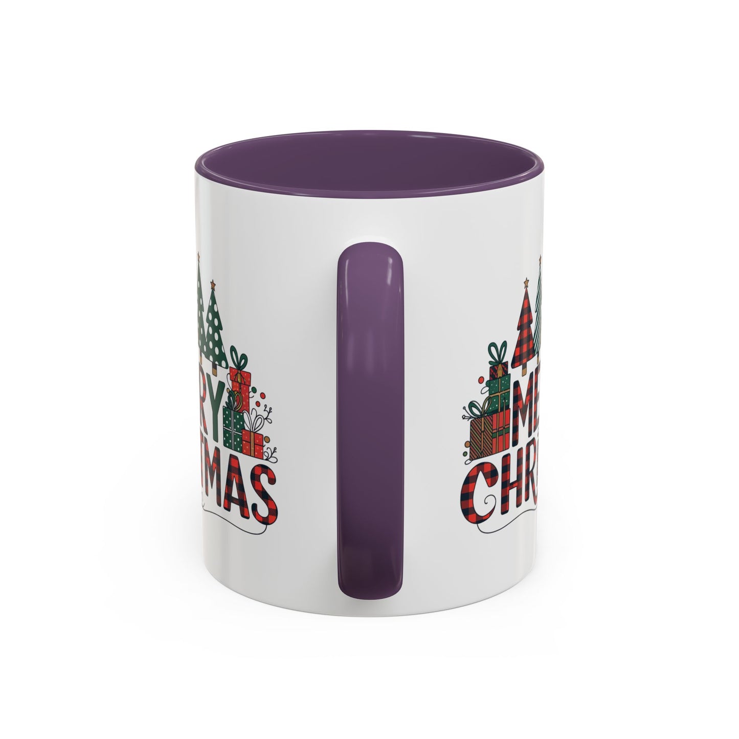 Christmas Mug - Merry Christmas Tartan Text Trees Presents