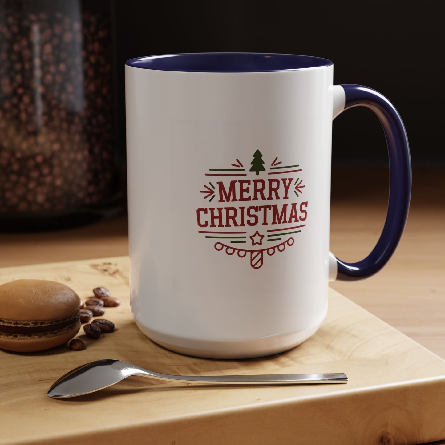 Christmas Mug - Merry Christmas Maroon Text Tree Star