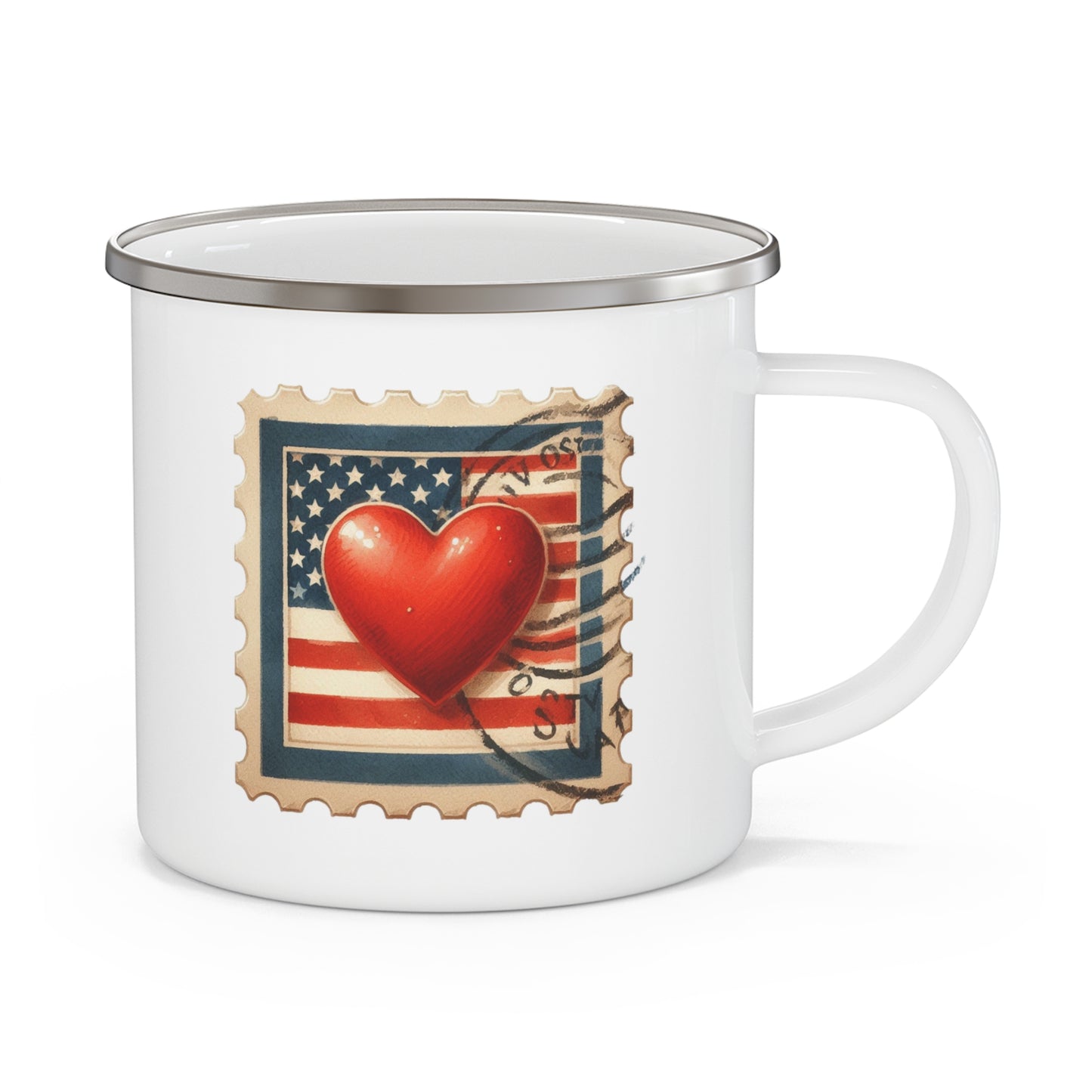 4th of July Mug - American Flag Red Heart Stamp