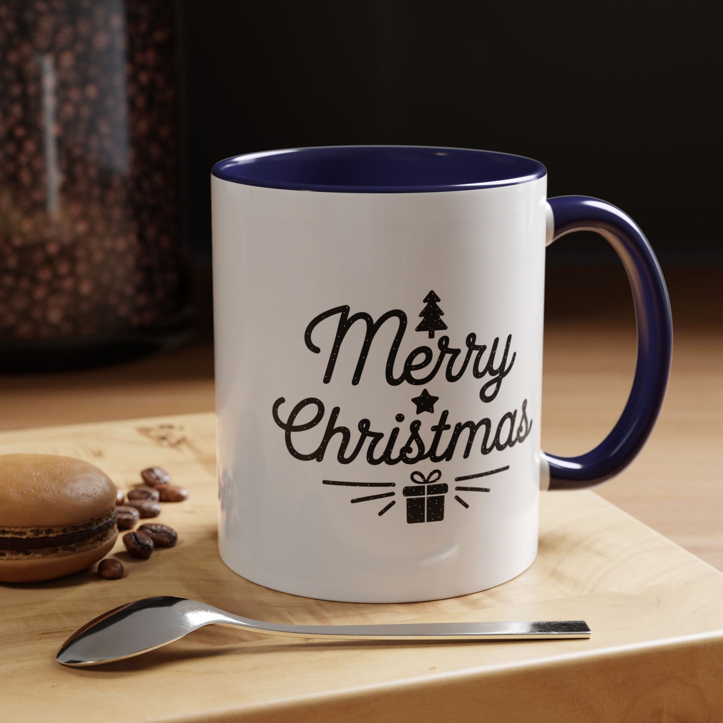 Christmas Mug - Merry Christmas Black Text Tree Star Present