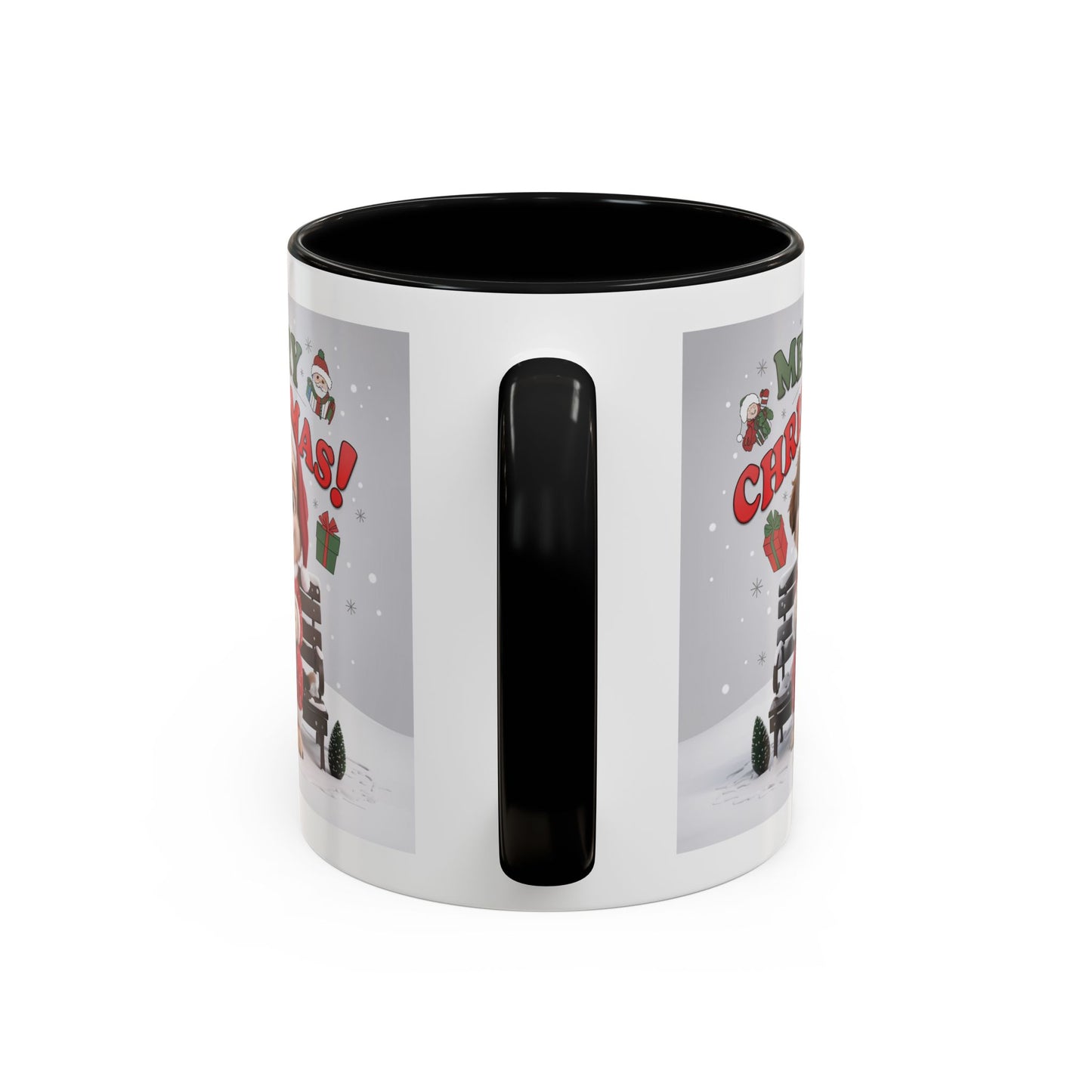 Christmas Mug - Merry Christmas Red Text Puppy Red Top
