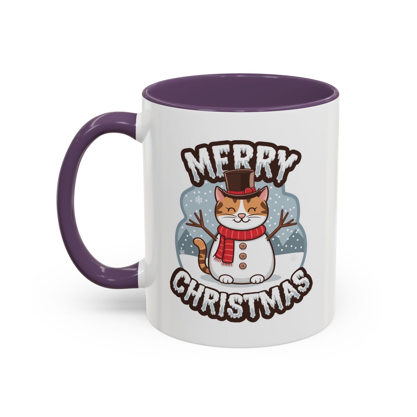 Christmas Mug - Merry Christmas Black & White Text Snowman Cat