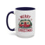 Christmas Mug - Merry Christmas Maroon Text Camper Trees Snowflakes