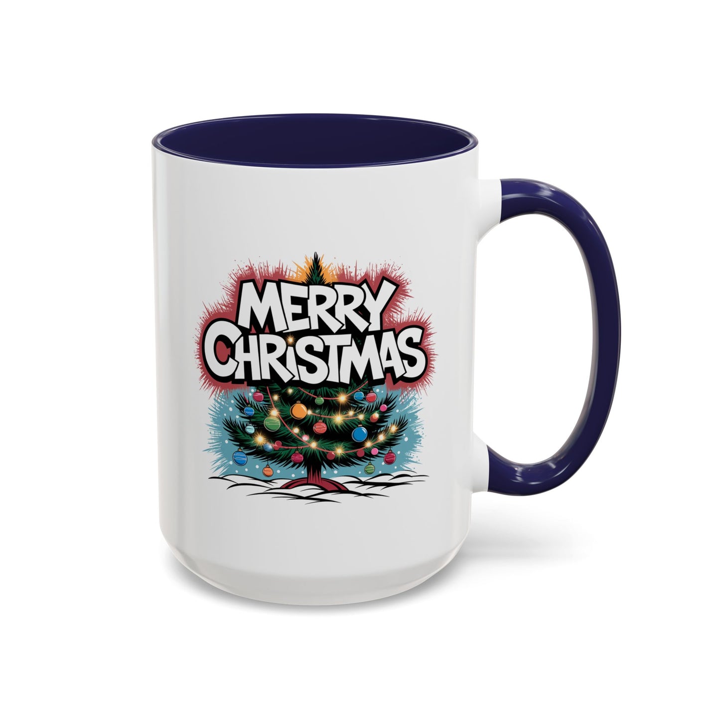 Christmas Mug - Merry Christmas White & Red Text Tree Lights