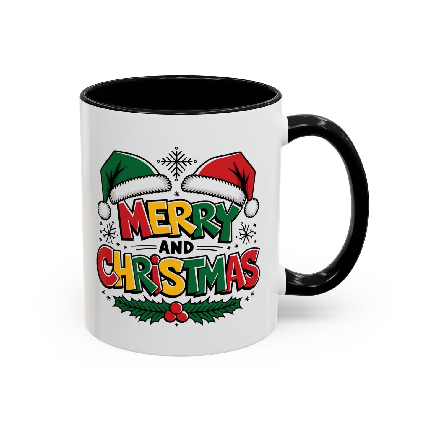 Christmas Mug - Merry Christmas Red Yellow & Green Text Green & Red Hat