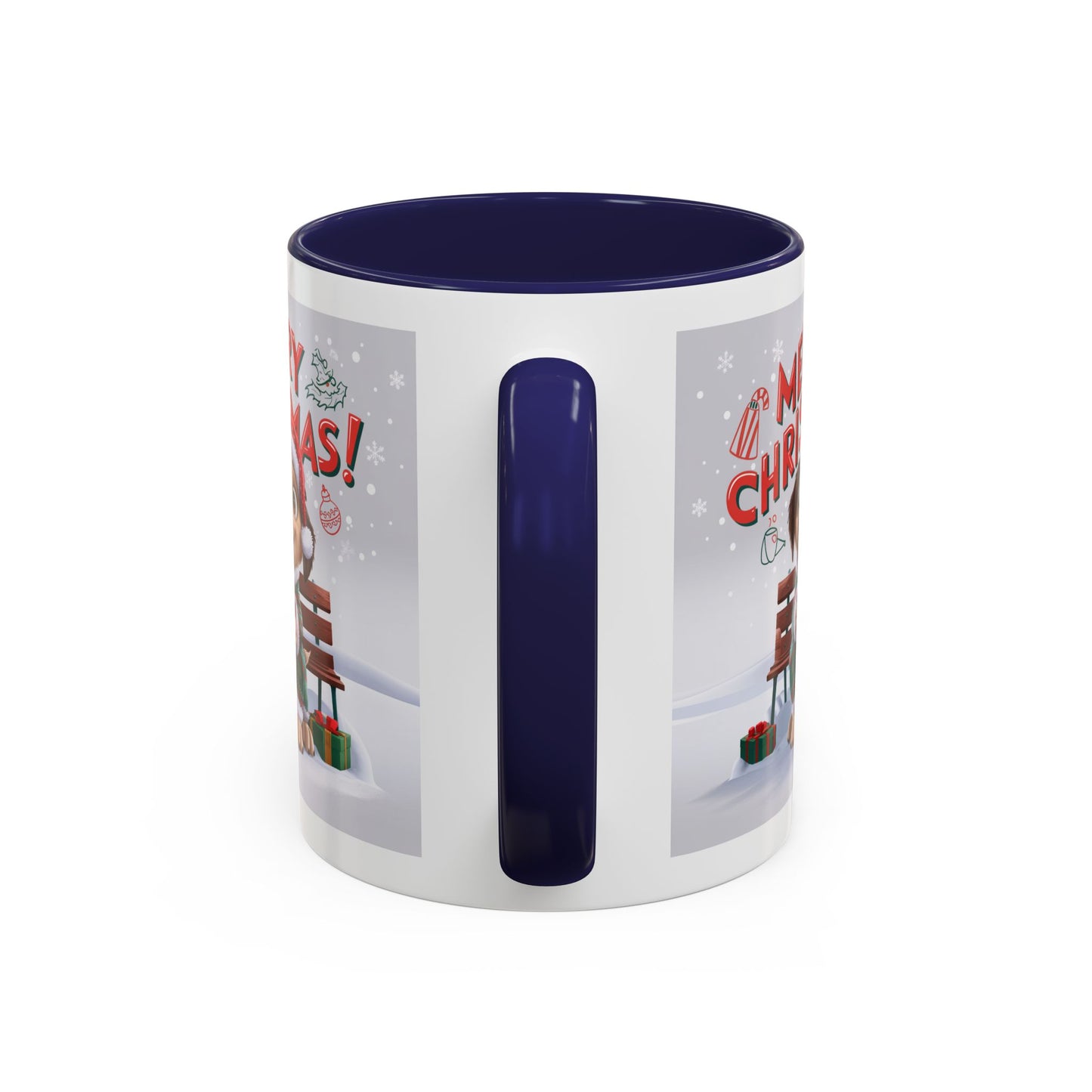 Christmas Mug - Merry Christmas Red Text Puppy Green Top