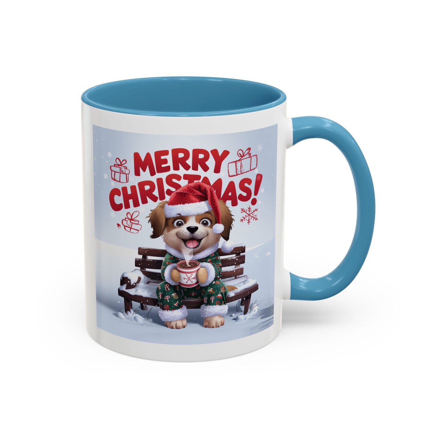 Christmas Mug - Merry Christmas Red Text Puppy Green Top 2