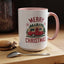 Christmas Mug - Merry Christmas Maroon Text Camper Trees Snowflakes
