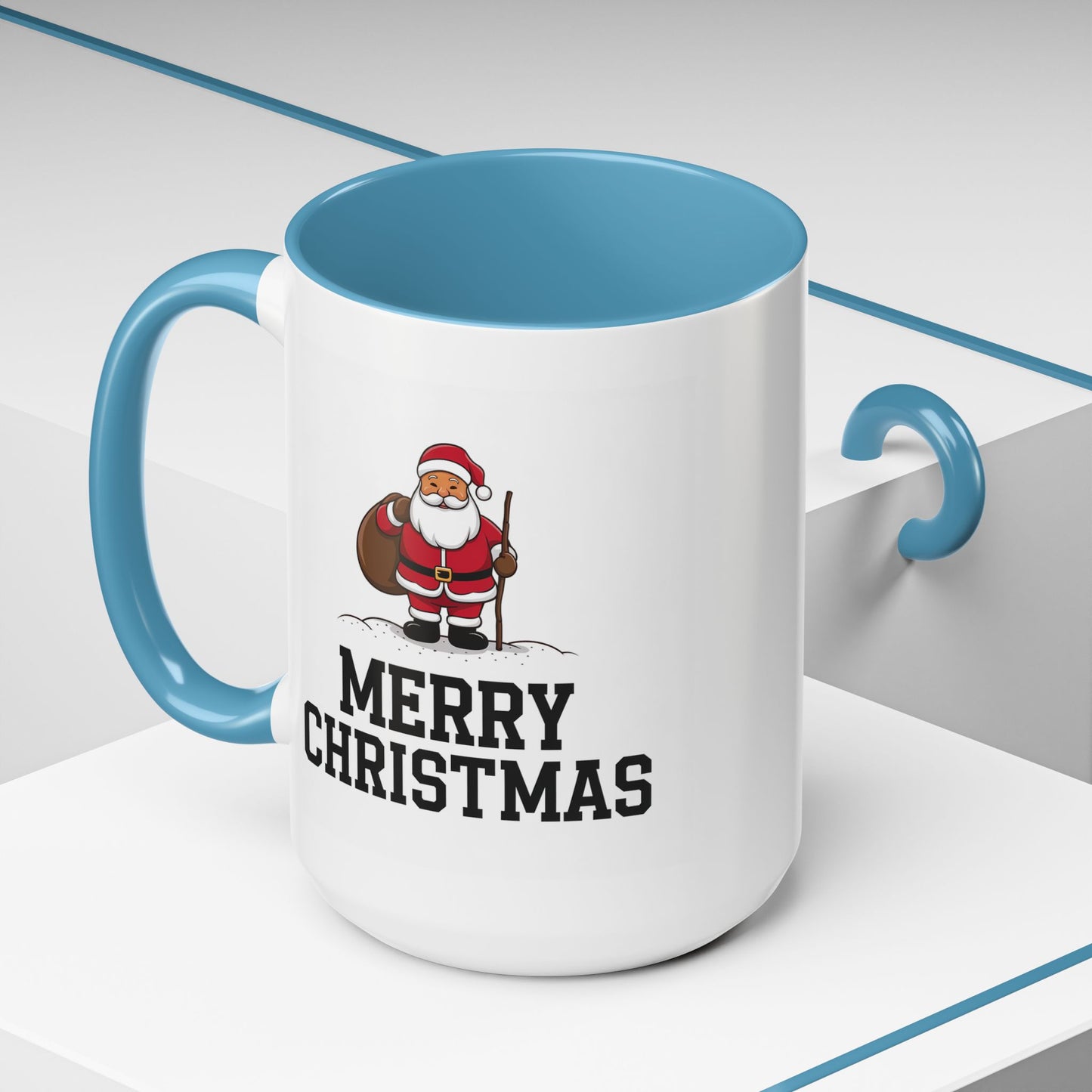 Christmas Mug - Merry Christmas Black Text Santa Walking