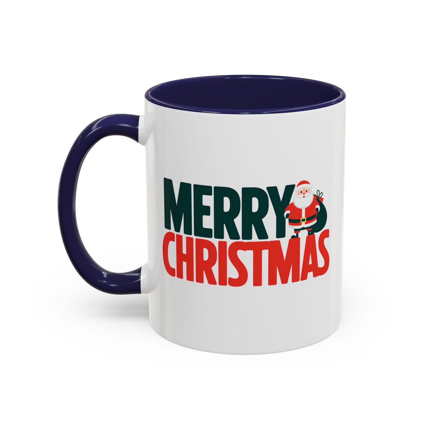 Christmas Mug - Merry Christmas Green & Red Text Santa Bag