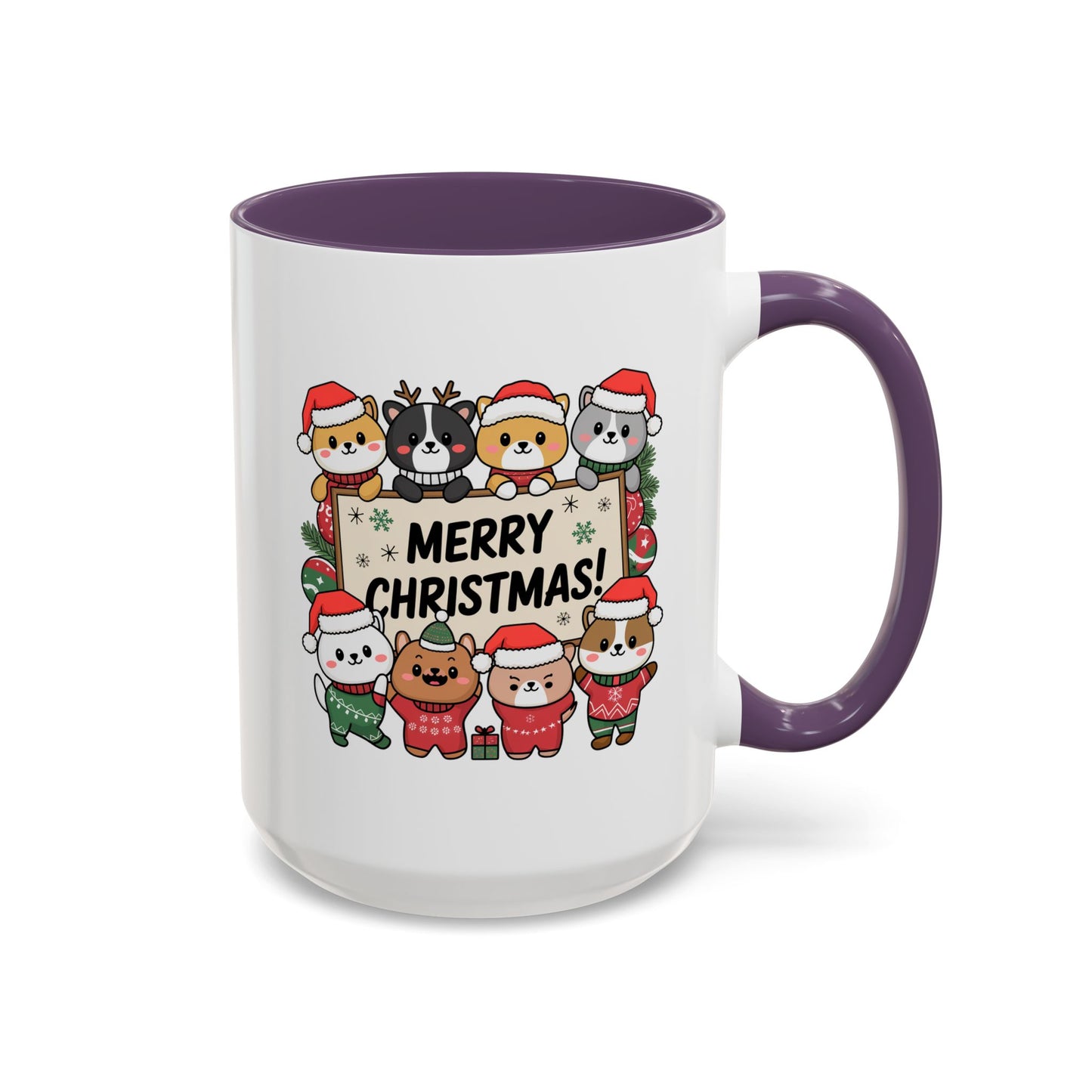 Christmas Mug - Merry Christmas Black Text Cute Animals