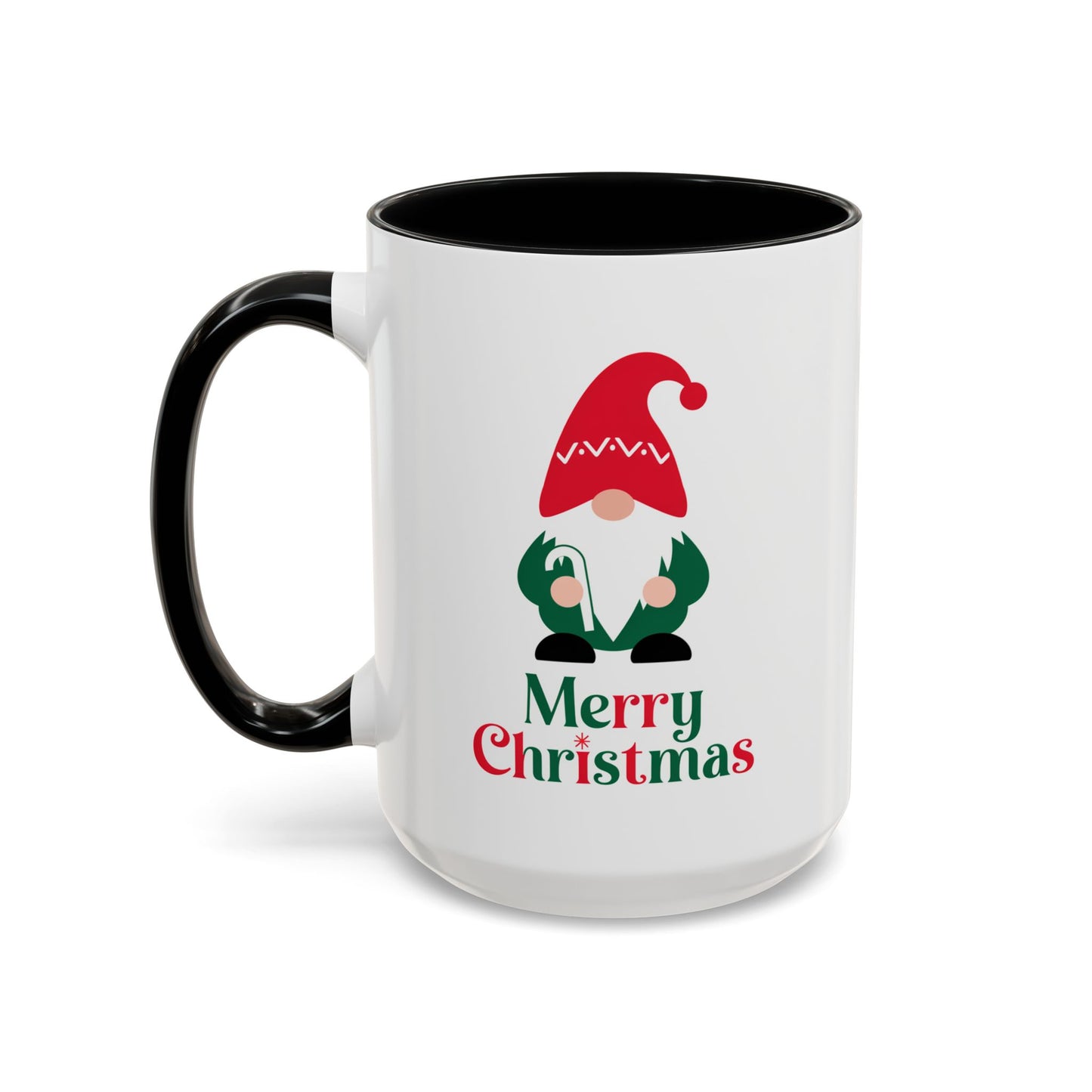 Christmas Mug - Merry Christmas Green & Red Text Gnome Candy Cane