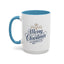 Christmas Mug - Merry Christmas Blue Text Gold Ornaments