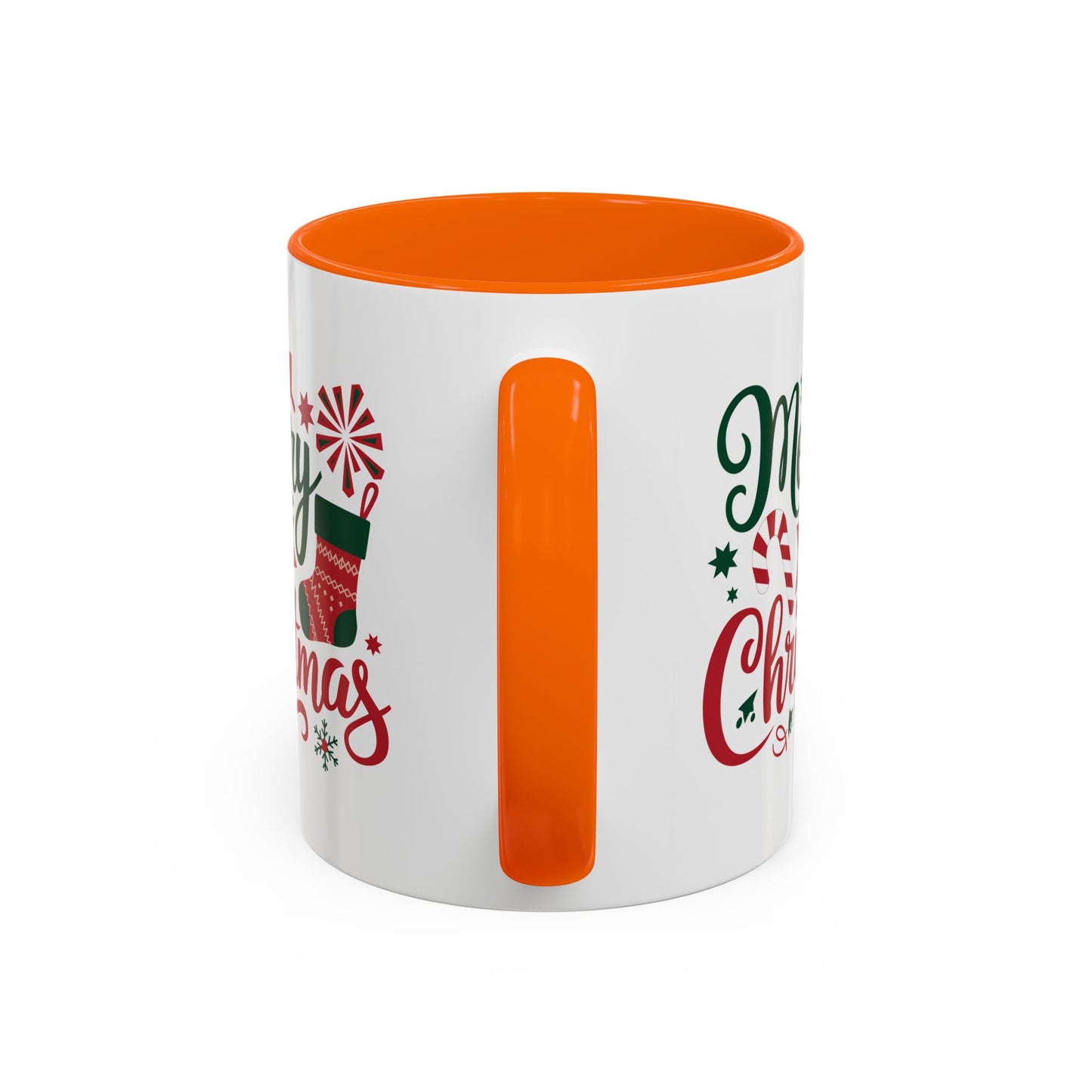 Christmas Mug - Merry Christmas Green & Red Text Star Candy Cane Stocking Snowflake