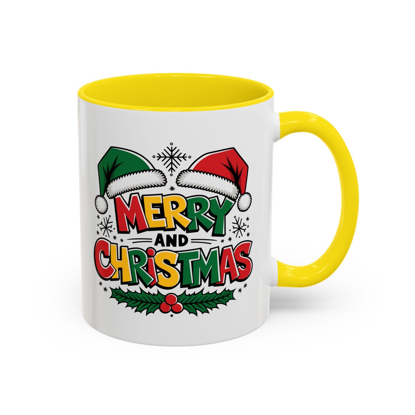 Christmas Mug - Merry Christmas Red Yellow & Green Text Green & Red Hat
