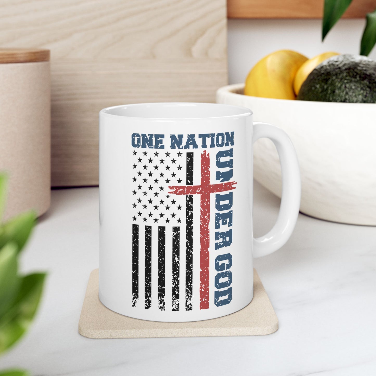 4th of July Mug - One Nation Under God Flag Cross