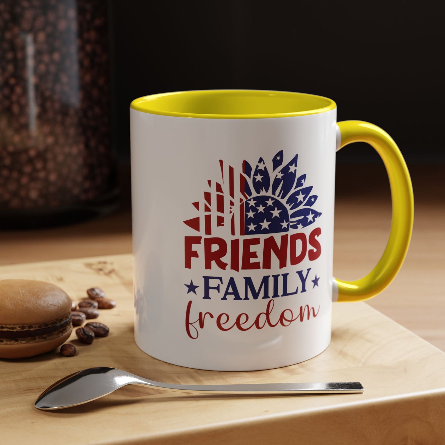 4th of July Mug - Friends Family Freedom Sunflower