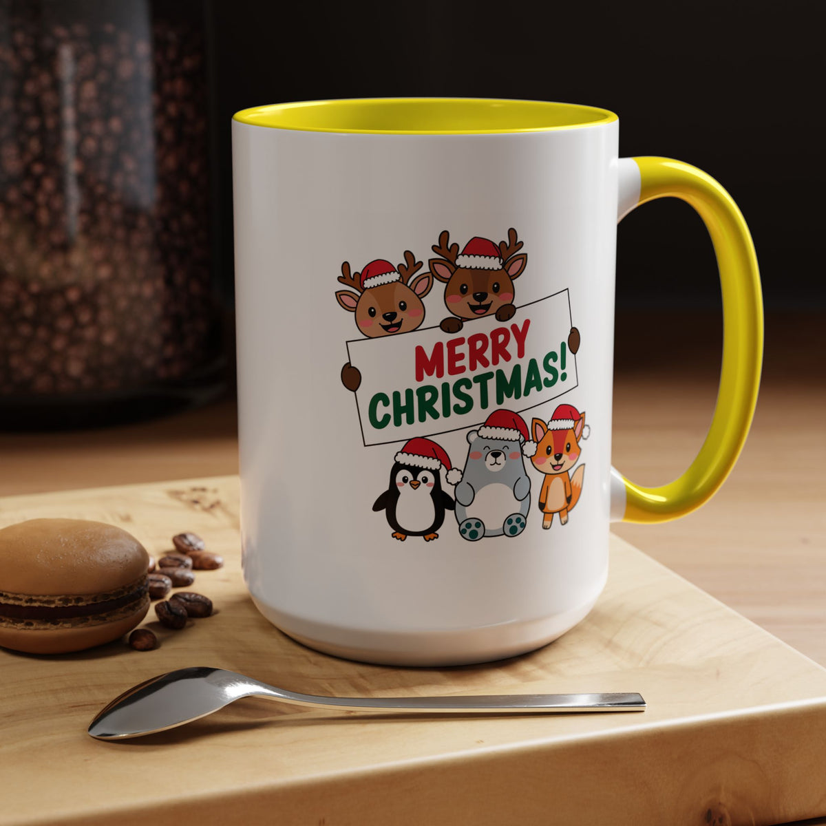 Christmas - Merry Christmas Red & Green Text Reindeer Penguin Bear Fox