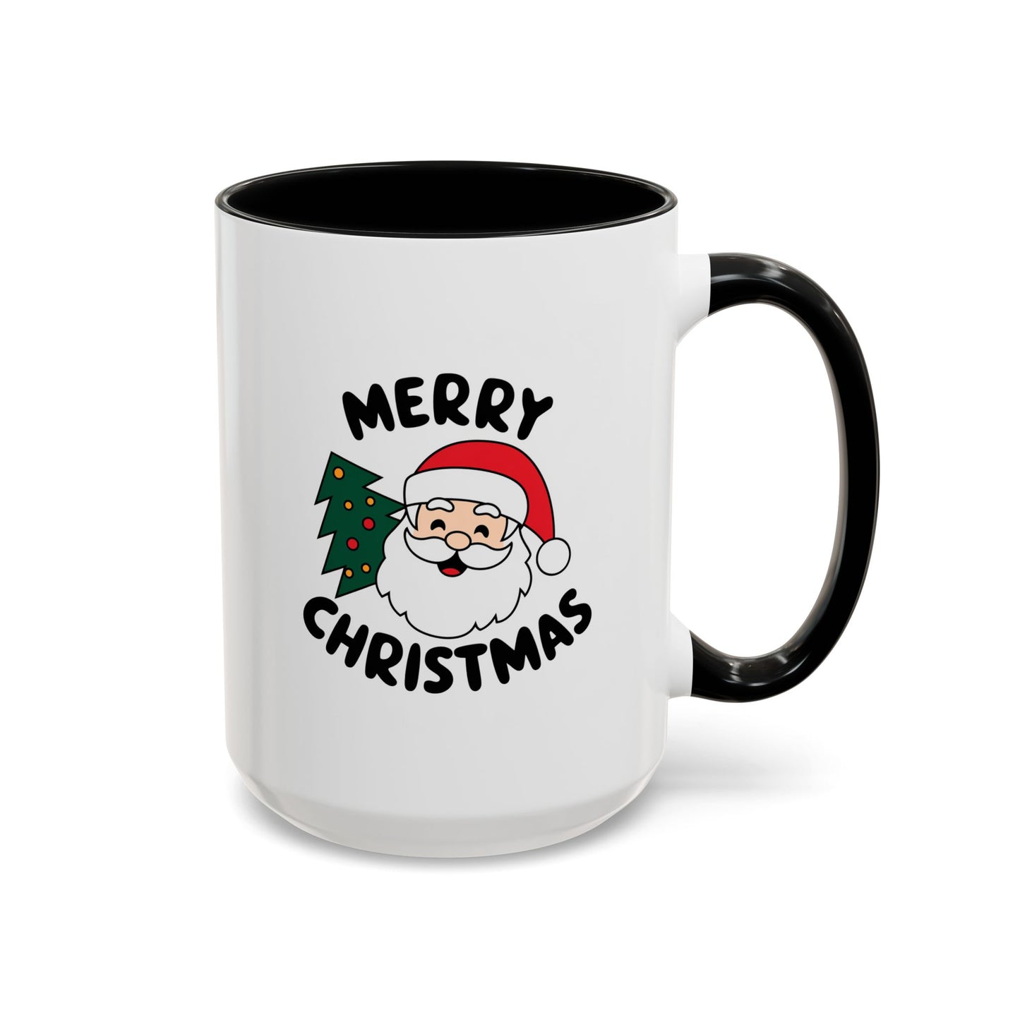Christmas Mug - Merry Christmas Black Text Santa Tree