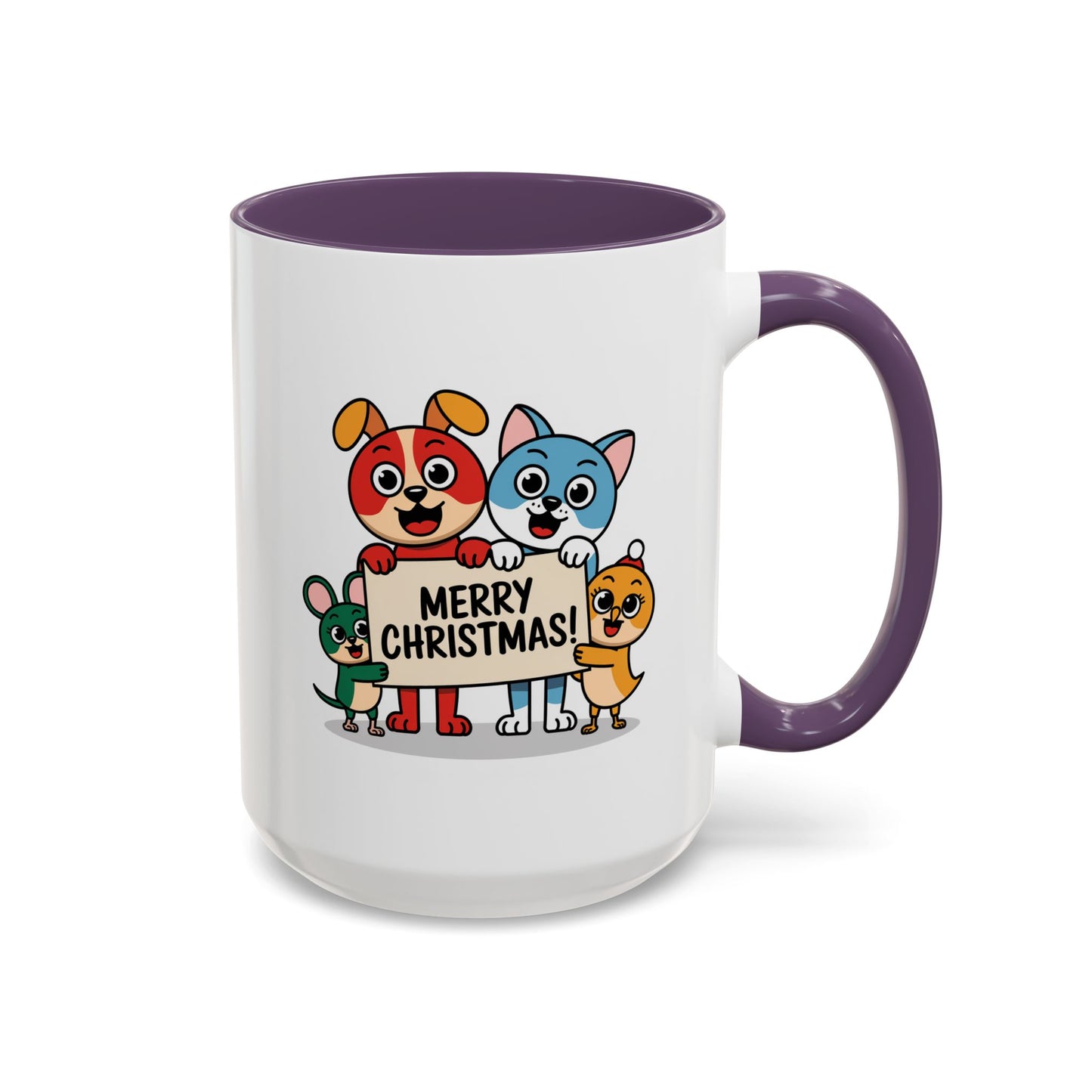 Christmas Mug - Merry Christmas Black Text Mouse Dog Cat Bird