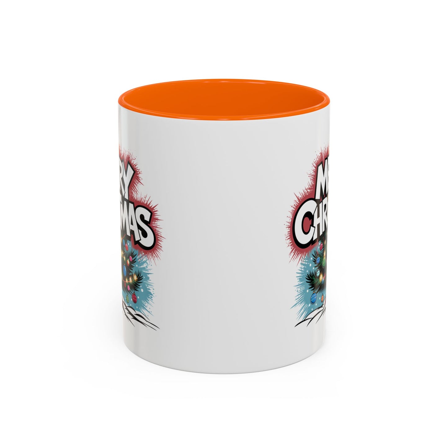 Christmas Mug - Merry Christmas White & Red Text Tree Lights