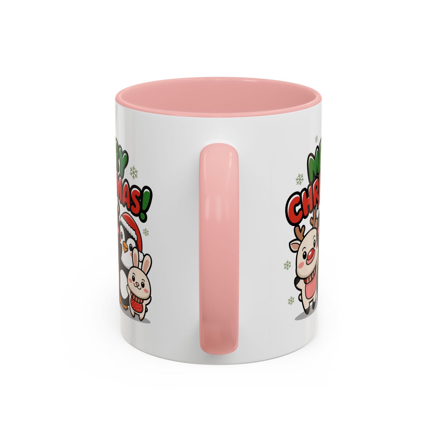 Christmas Mug - Merry Christmas Green & Red Text Cute Animals