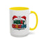 Christmas Mug - Merry Christmas Green Red Yellow and Blue Text Red Hats