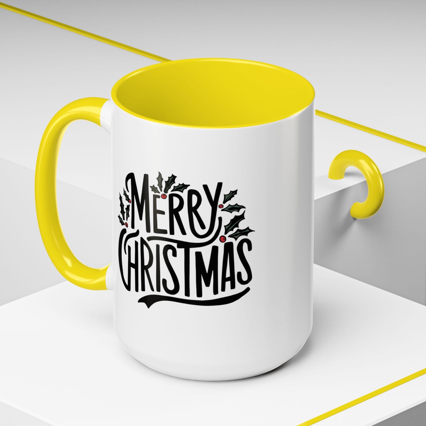 Christmas Mug - Merry Christmas Black Text Mistletoe