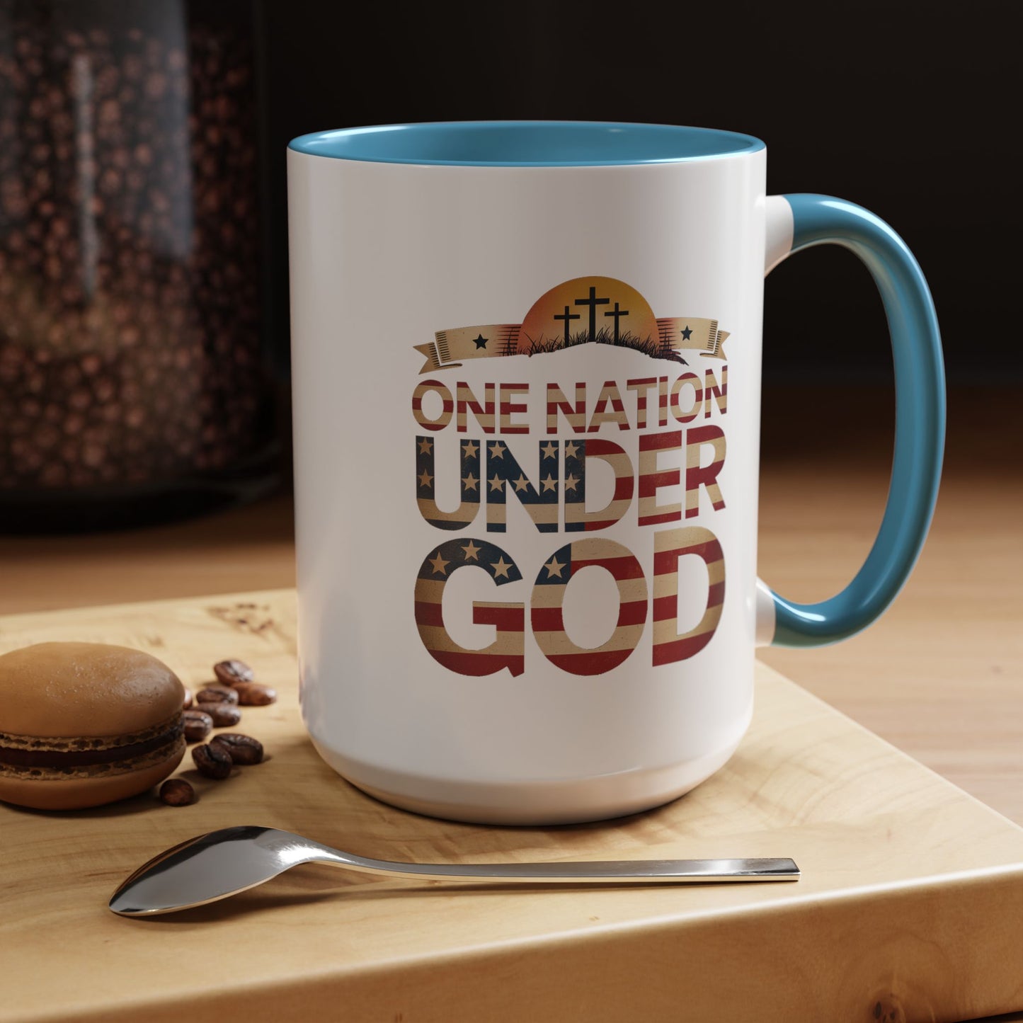 4th of July Mug - One Nation Under God Cross Flag