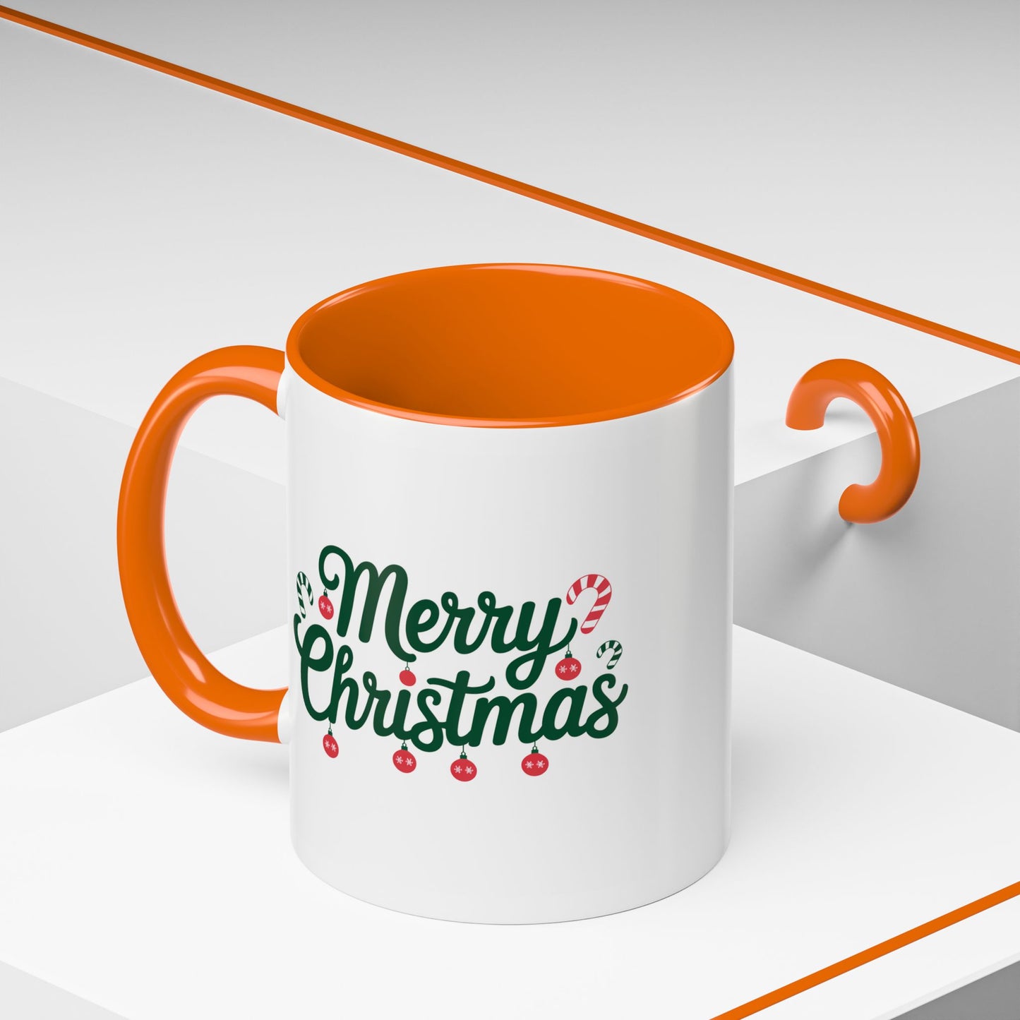 Christmas Mug - Merry Christmas Green Text Ornaments Candy Canes