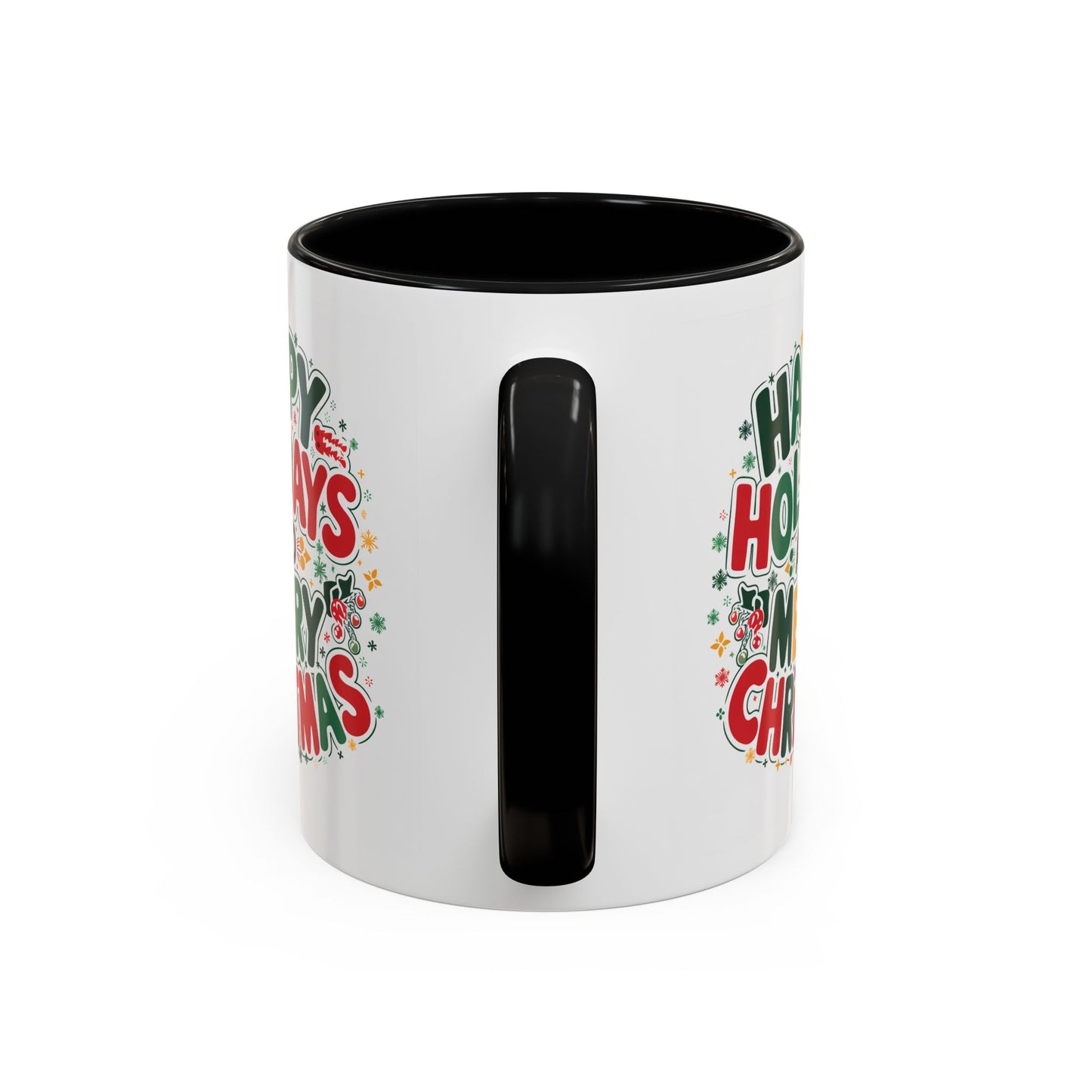 Christmas Mug - Happy Holidays and Merry Christmas Blue Green Yellow Red Text