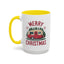 Christmas Mug - Merry Christmas Maroon Text Camper Trees Snowflakes