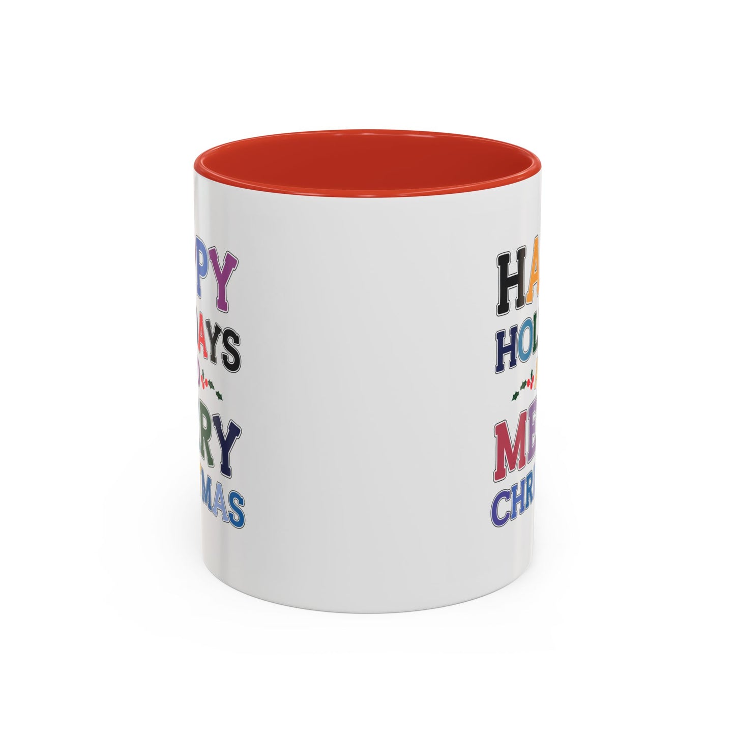 Christmas Mug - Happy Holidays and Merry Christmas Blue Yellow Purple Orange Red Text