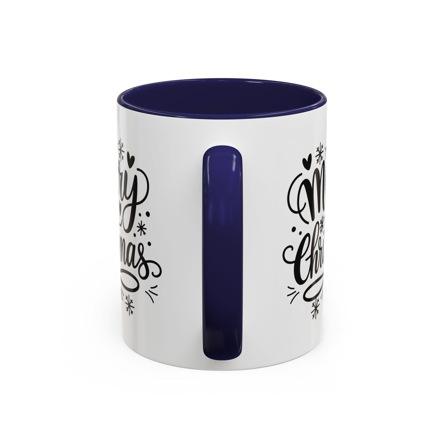 Christmas Mug - Merry Christmas Black Text Tree Snowflakes Hearts