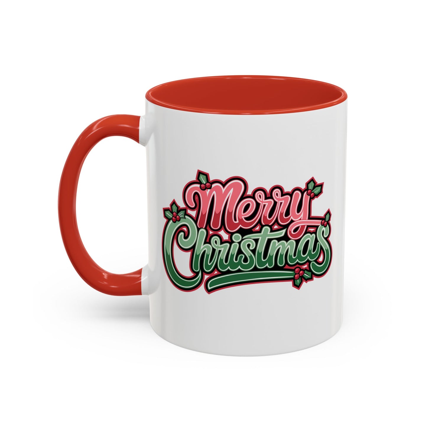 Christmas Mug - Merry Christmas Red & Green Text Mistletoe