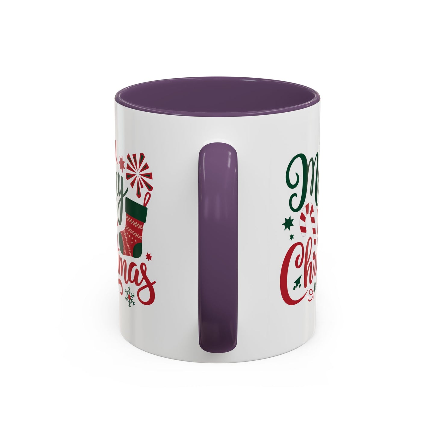 Christmas Mug - Merry Christmas Green & Red Text Star Candy Cane Stocking Snowflake