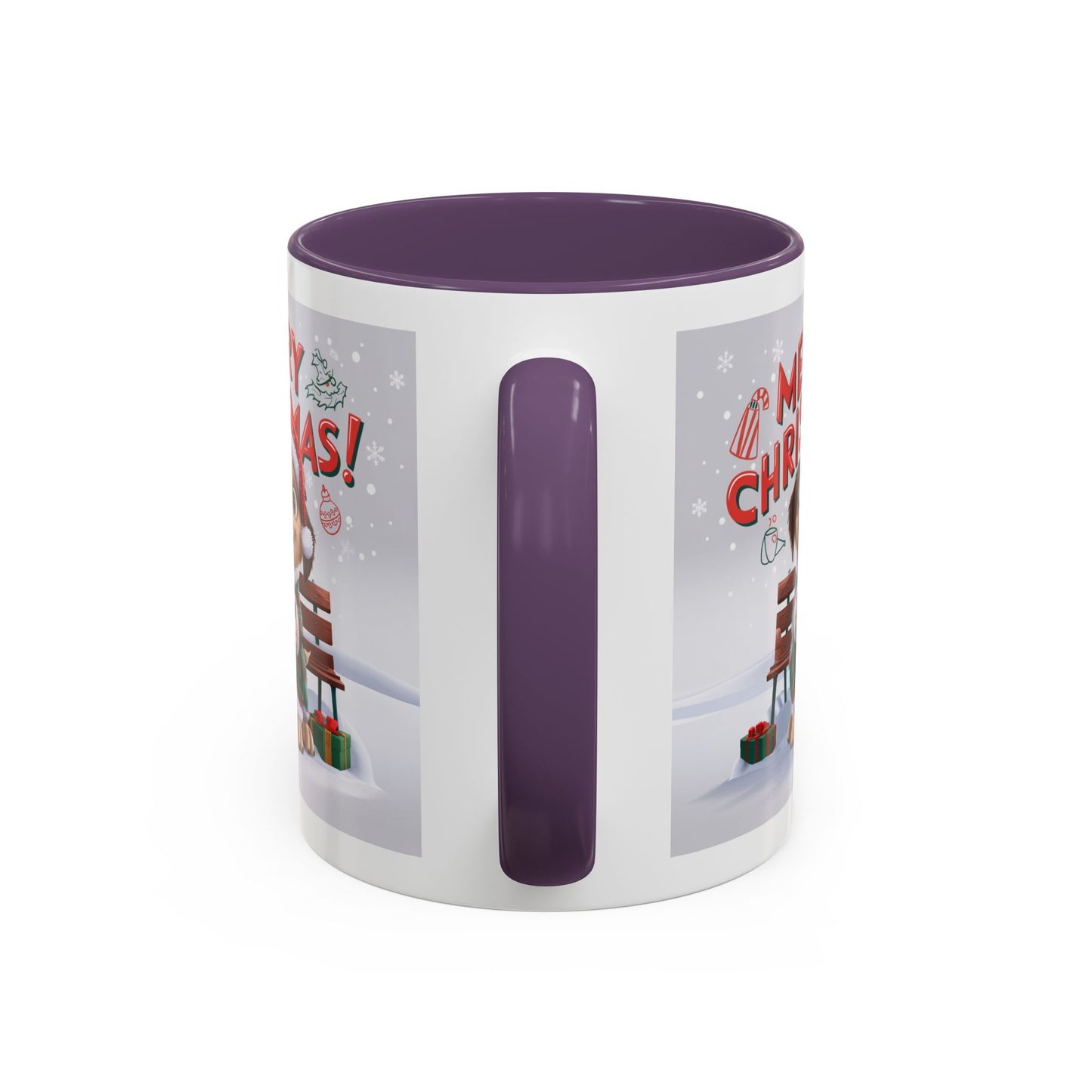 Christmas Mug - Merry Christmas Red Text Puppy Green Top