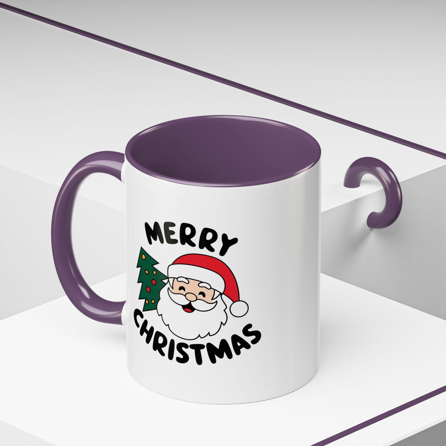 Christmas Mug - Merry Christmas Black Text Santa Tree