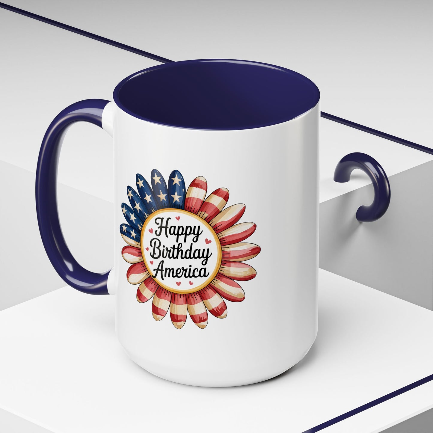 4th of July Mug - Happy Birthday America Sunflower