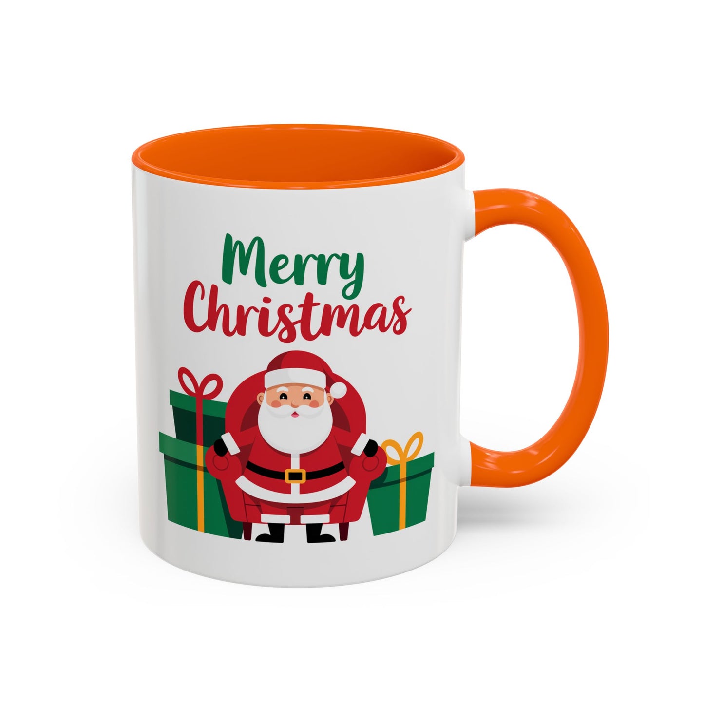 Christmas Mug - Merry Christmas Green & Red Text Santa Presents