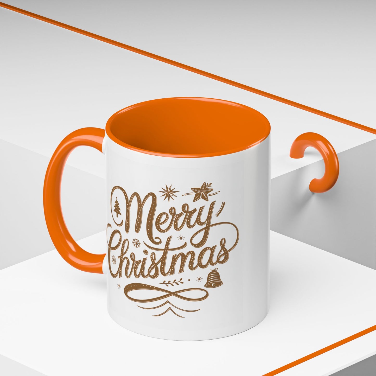 Christmas Mug - Merry Christmas Gold Text Tree Star Ornaments