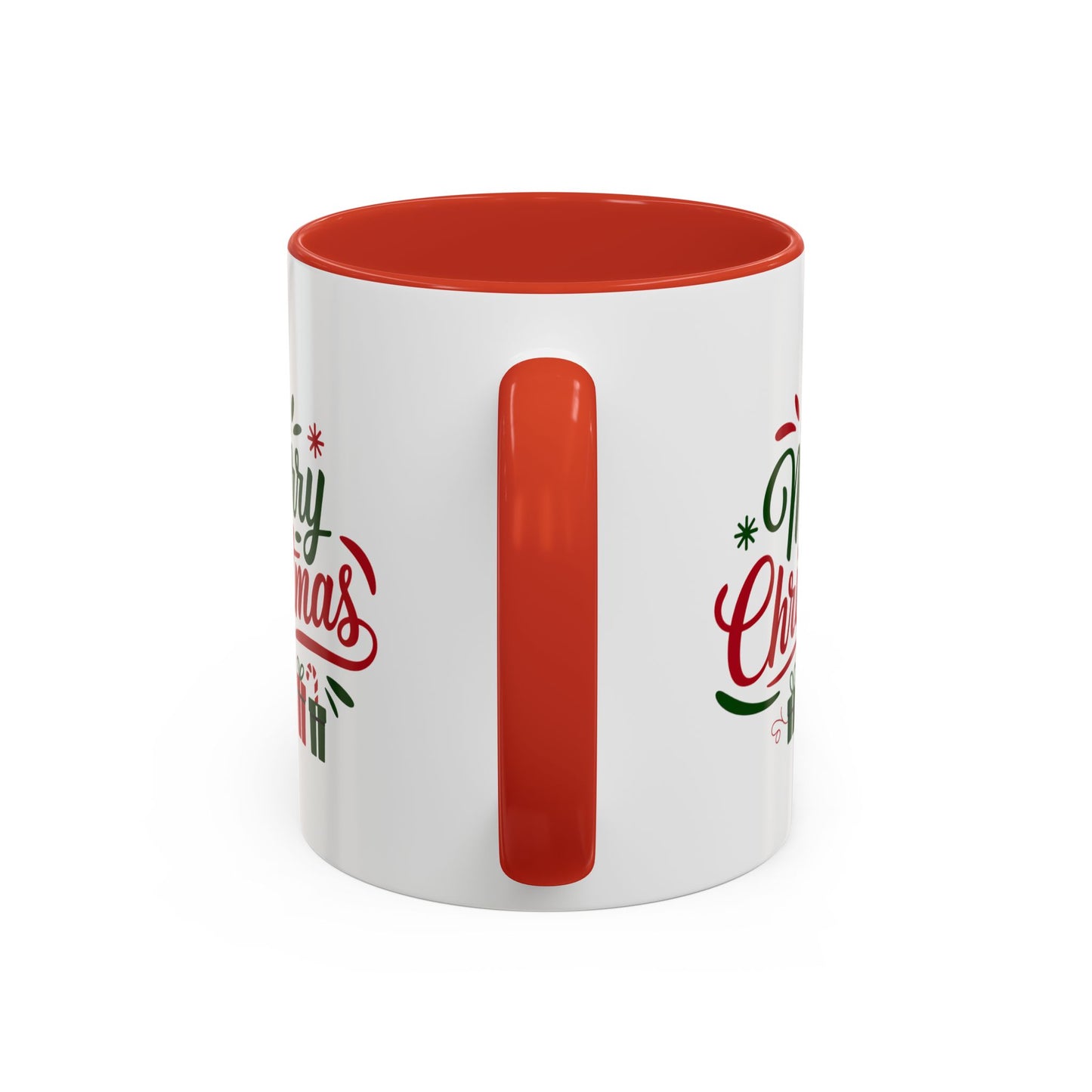 Christmas Mug - Merry Christmas Green & Red Text Tree Snowflakes Presents