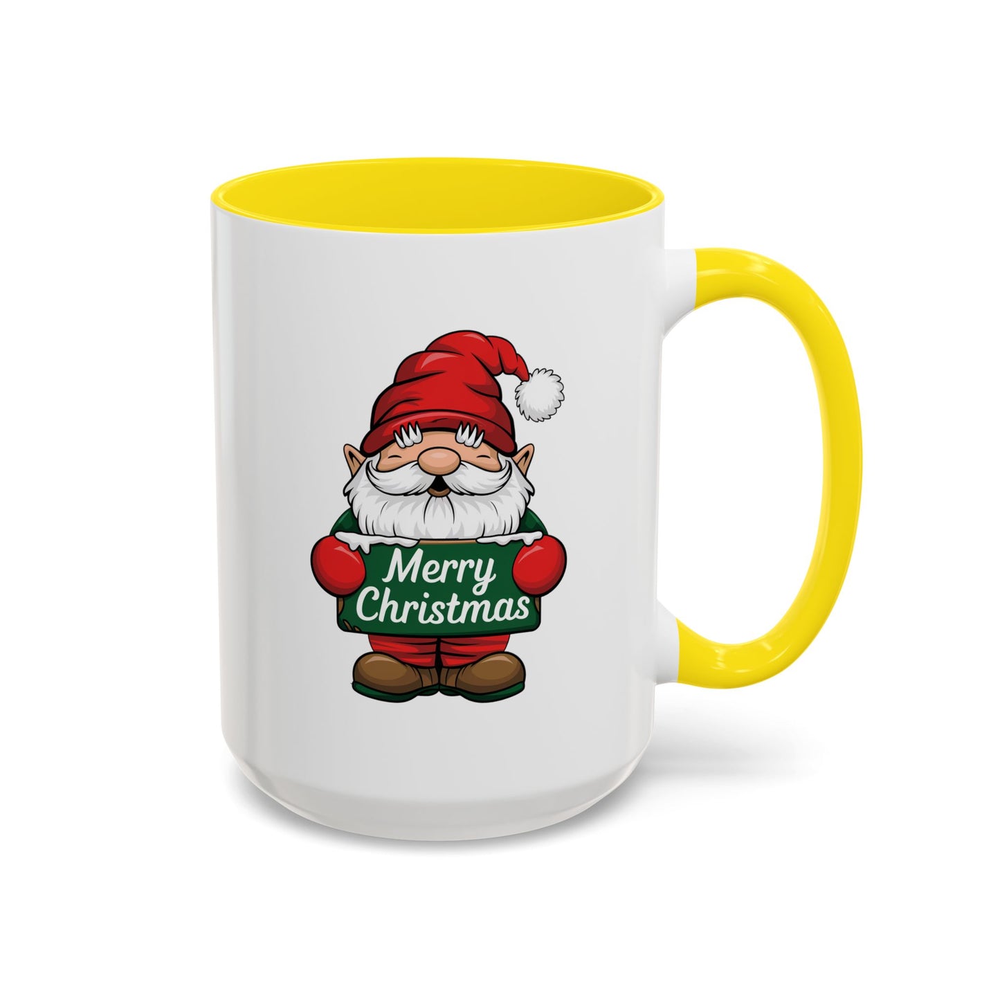 Christmas Mug - Merry Christmas White & Green Text Gnome Snow