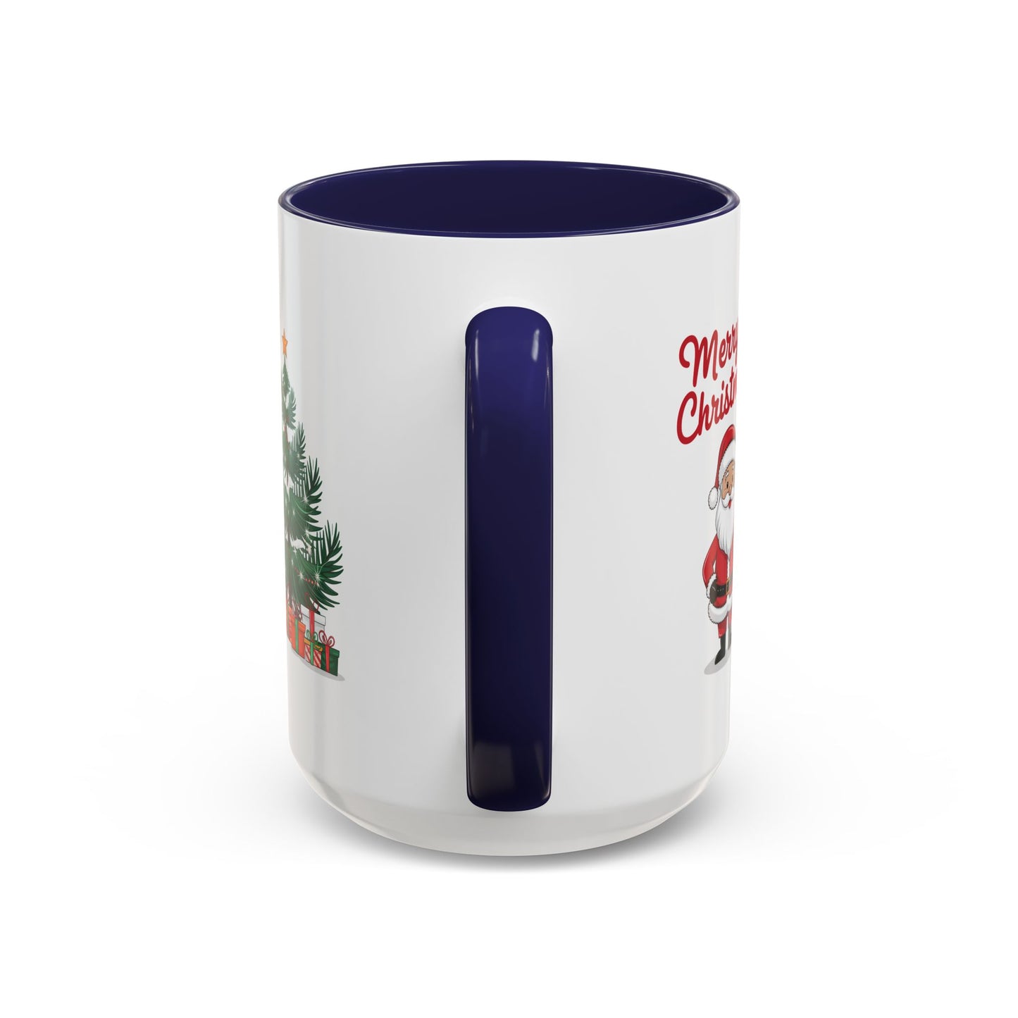 Christmas Mug - Merry Christmas Red Text Santa Tree Presents