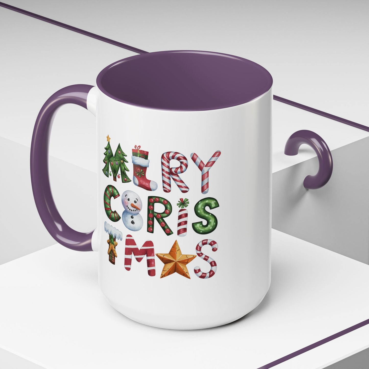 Christmas Mug - Merry Christmas Green Red & Gold Patterned Text