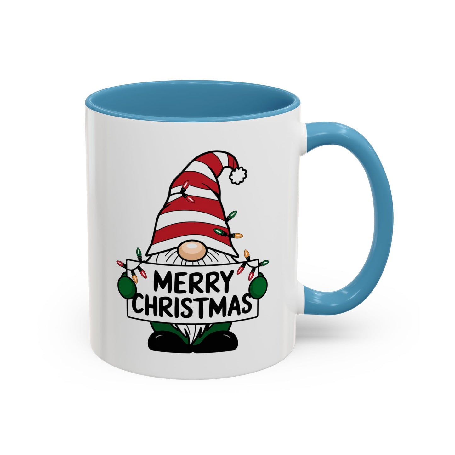 Christmas Mug - Merry Christmas Black Text Gnome Lights