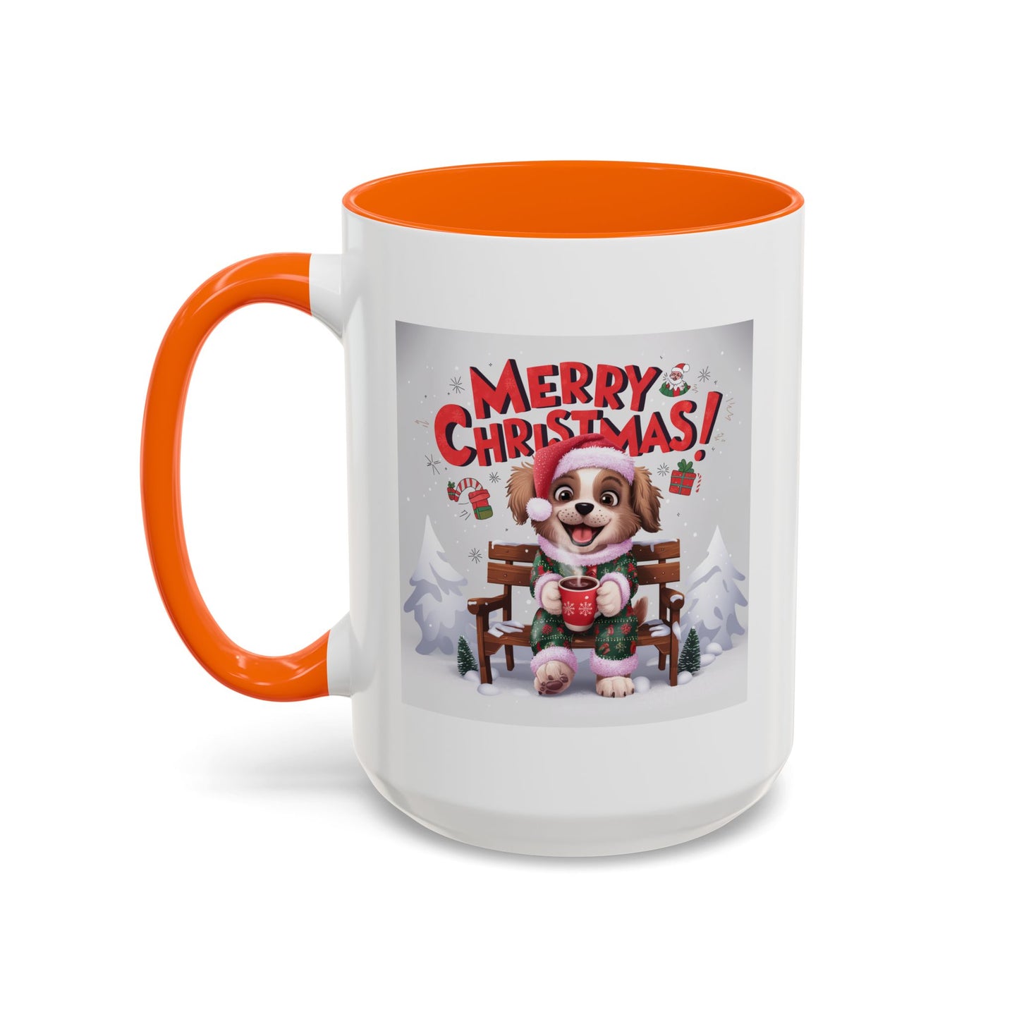 Christmas Mug - Merry Christmas Red Text Puppy Green & Red Top