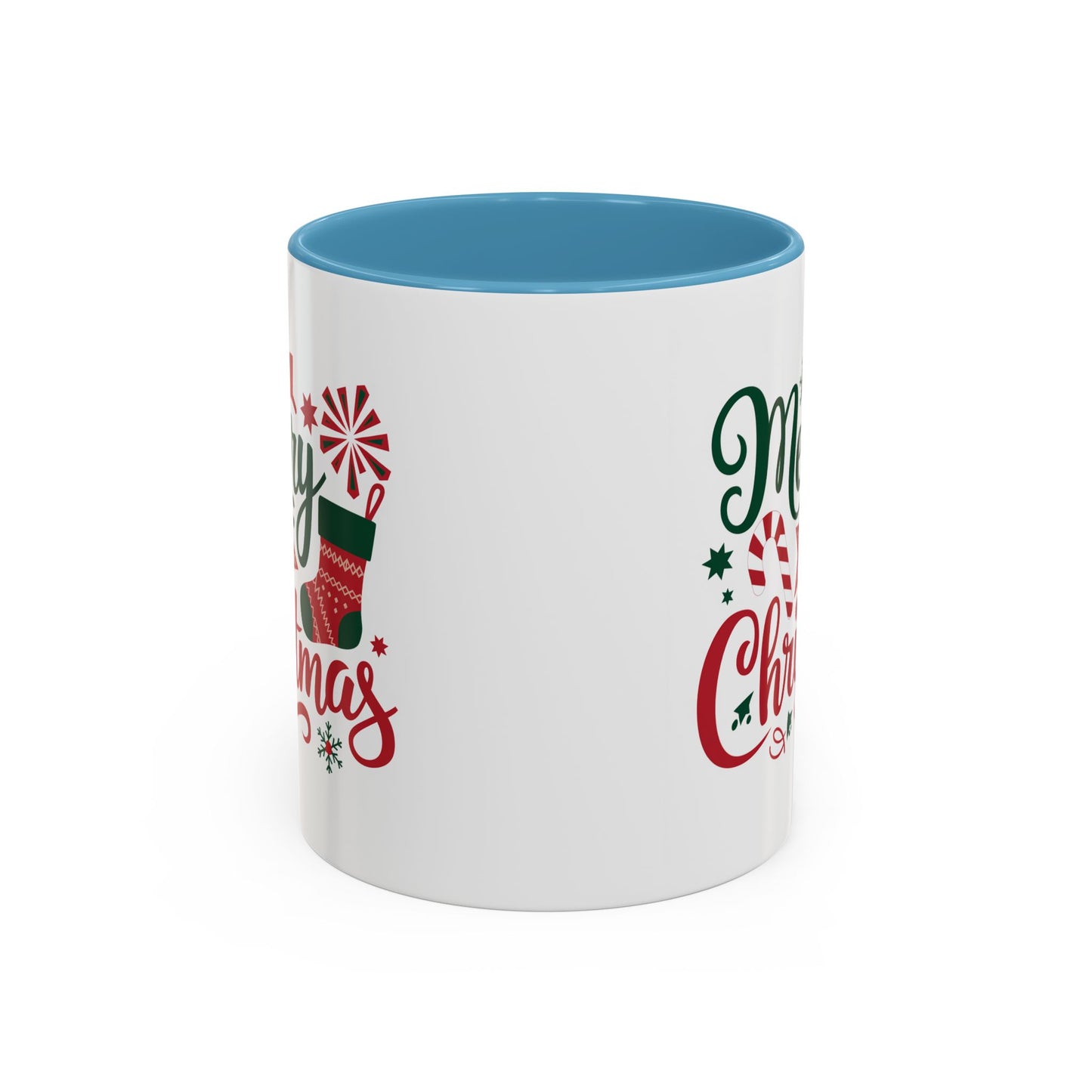 Christmas Mug - Merry Christmas Green & Red Text Star Candy Cane Stocking Snowflake
